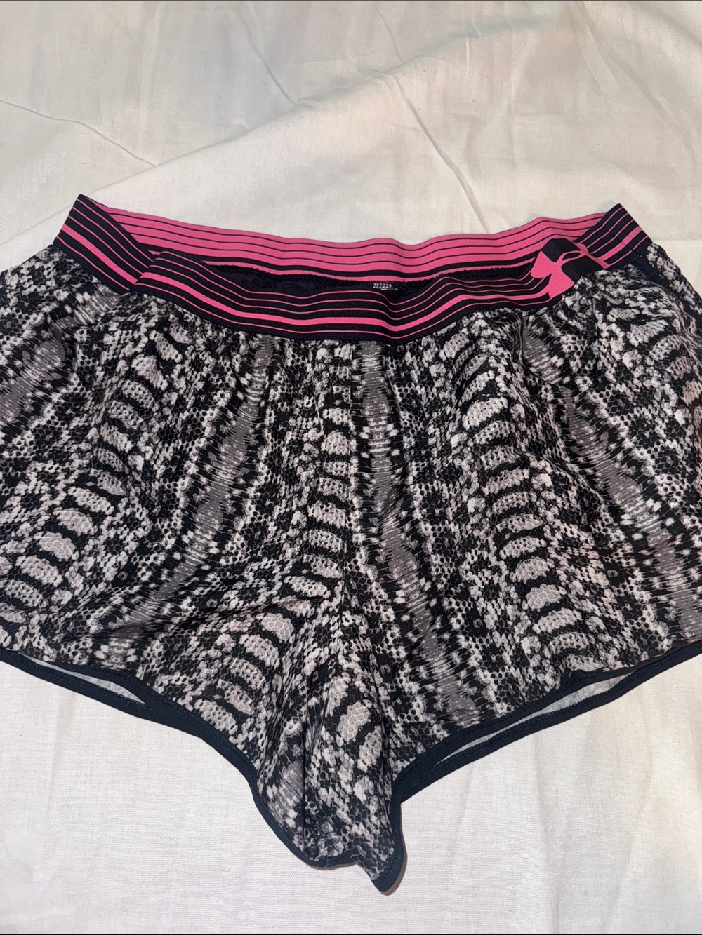 Under Armour Black & White Snake-Print Shorts with Pink Waistband